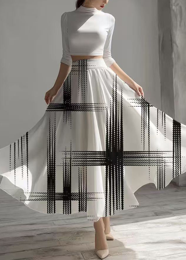 White High Waist Print Chiffon Skirts Summer