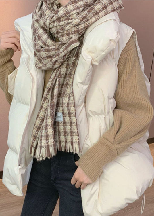 White Loose Stand Collar Pockets Winter Puffer Vest