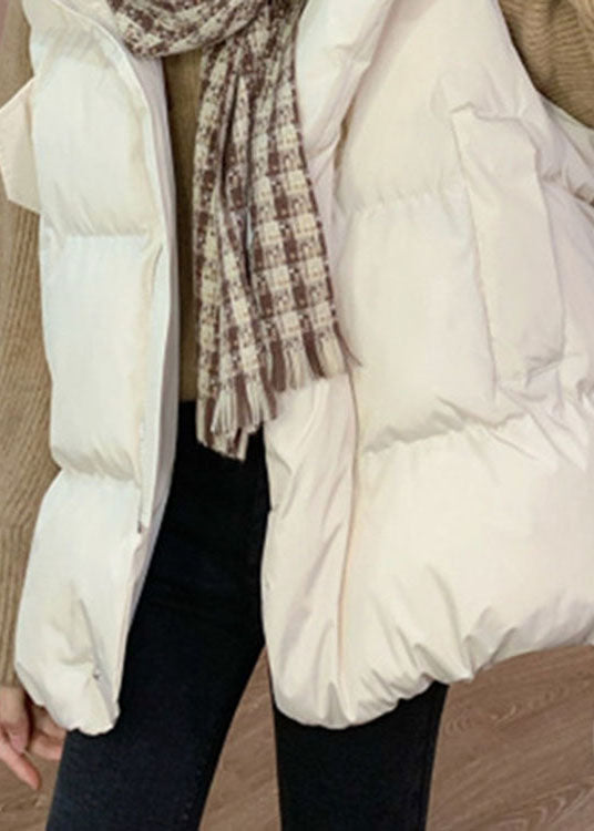 White Loose Stand Collar Pockets Winter Puffer Vest