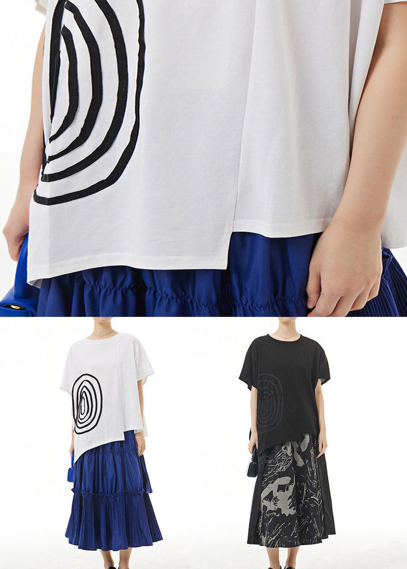 White O Neck Patchwork Cotton T Shirt Tops Summer