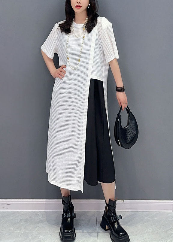 White O Neck Patchwork Hollow Out Cotton Dresses Summer