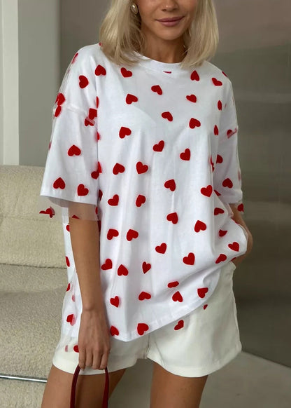 White O Neck Tulle Patchwork T Shirts Summer