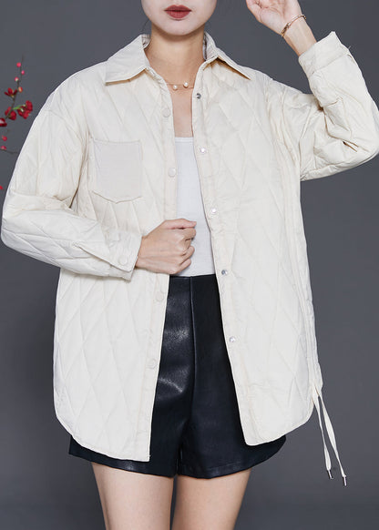 White Oversized Drawstring Duck Down Puffer Jacket Winter