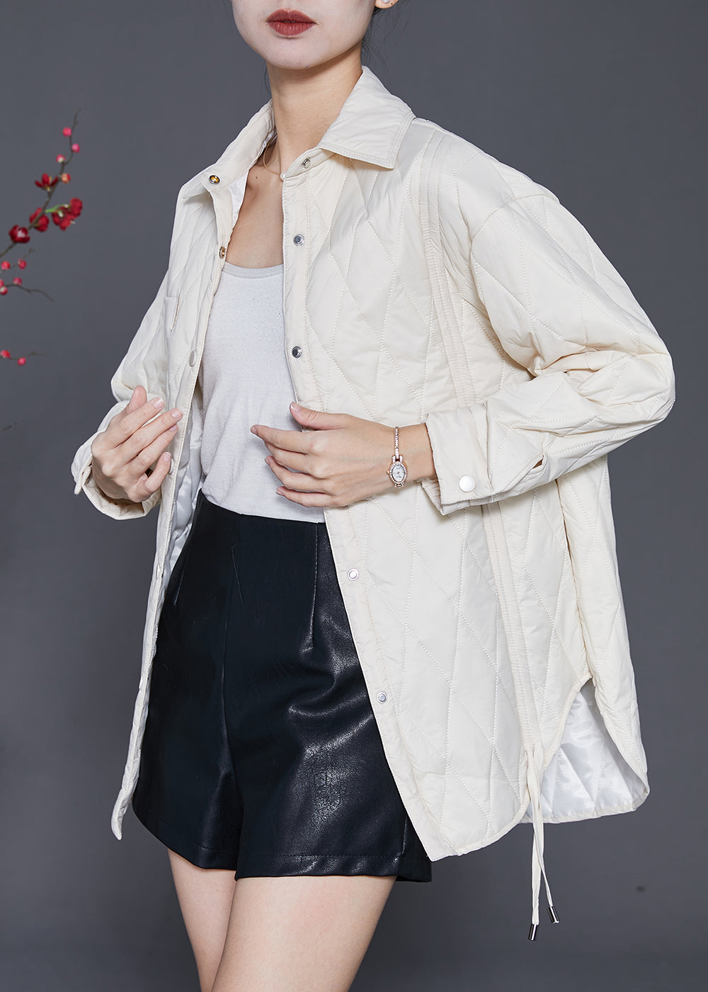 White Oversized Drawstring Duck Down Puffer Jacket Winter