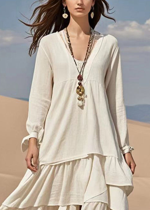 White Oversized Exra Large Hem Cotton Ankle Dress Spring