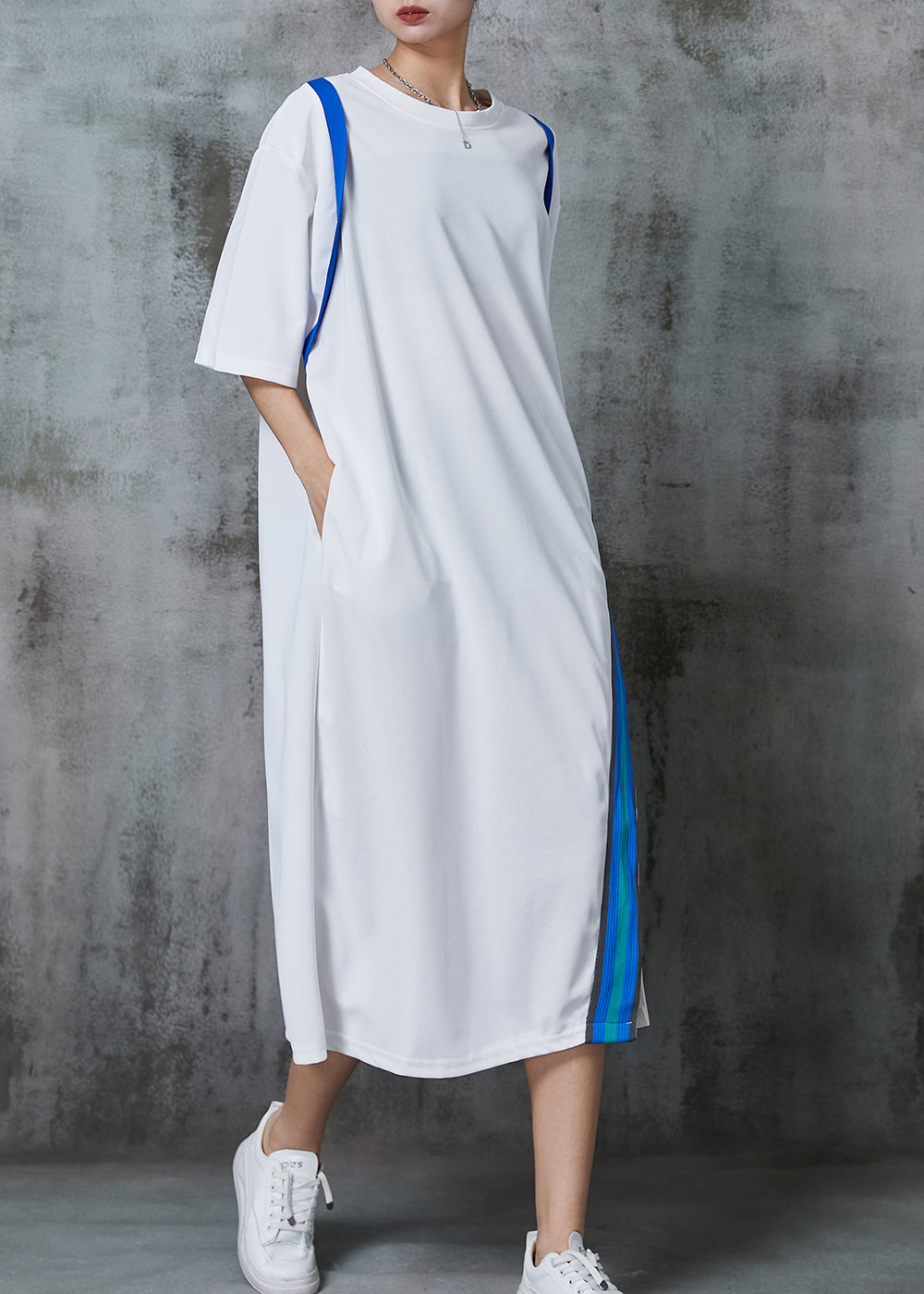 White Oversized Patchwork Cotton Long Dresses Summer