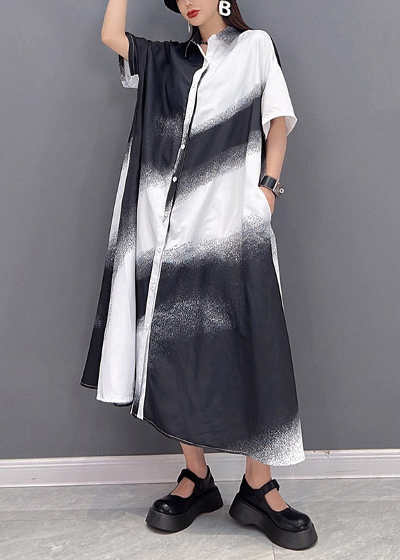 White Peter Pan Collar Button Gradient Color Dress Short Sleeve