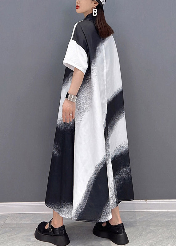 White Peter Pan Collar Button Gradient Color Dress Short Sleeve