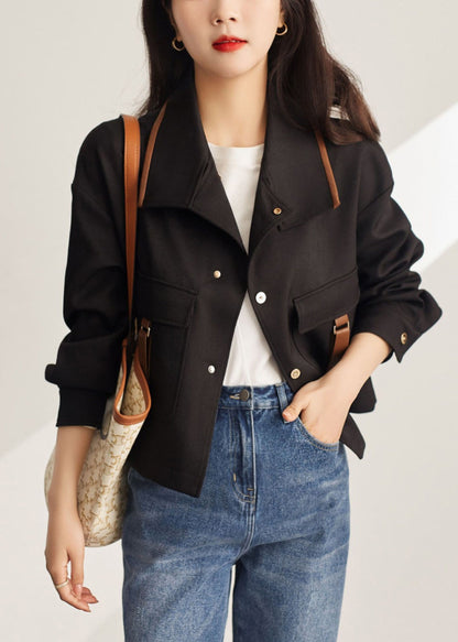 White Peter Pan Collar Patchwork Pockets Cotton Coats Fall