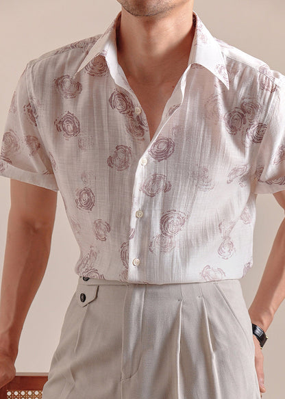 White Peter Pan Collar Print Silk Cotton Shirts Summer