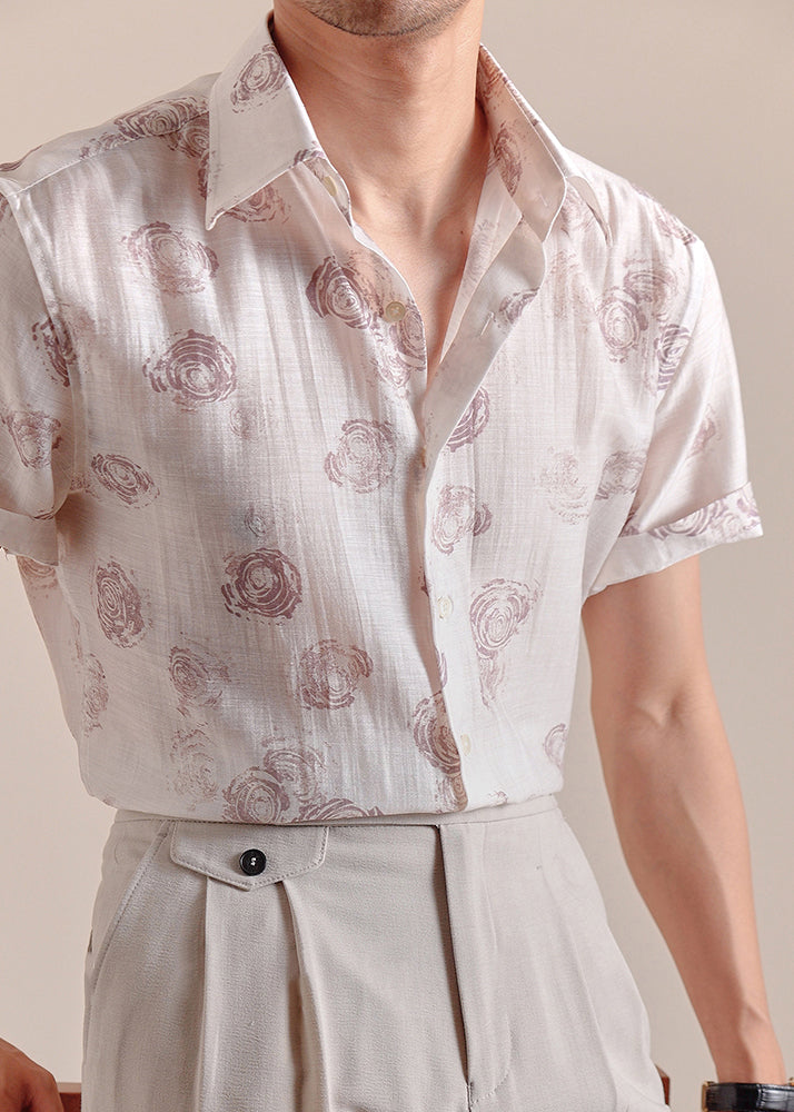 White Peter Pan Collar Print Silk Cotton Shirts Summer