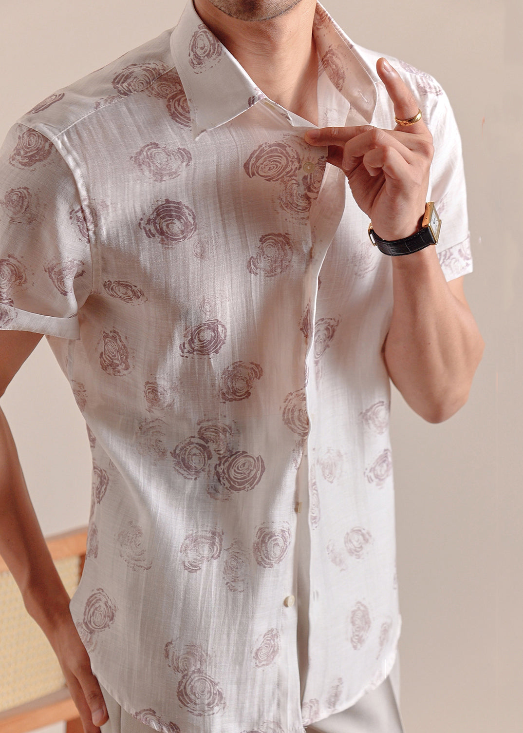 White Peter Pan Collar Print Silk Cotton Shirts Summer