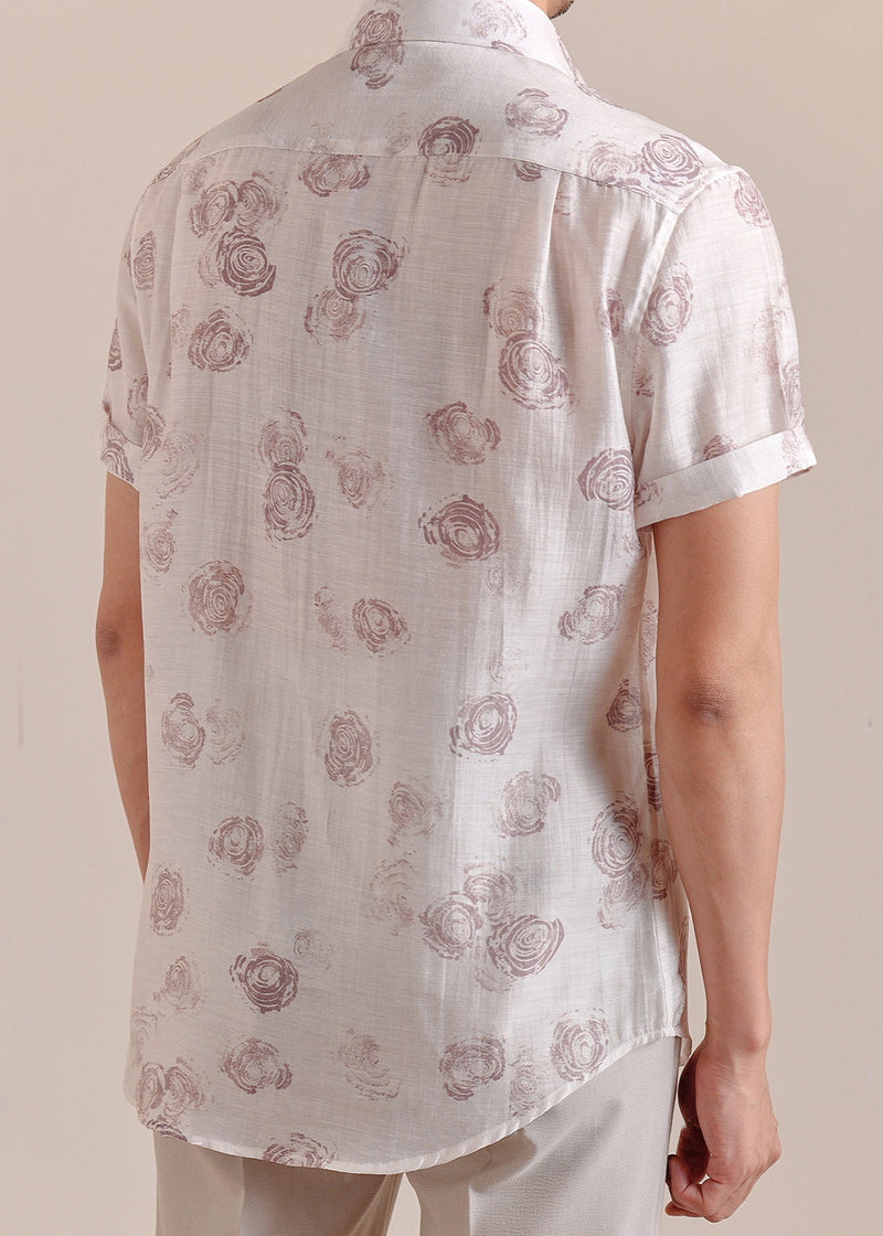 White Peter Pan Collar Print Silk Cotton Shirts Summer
