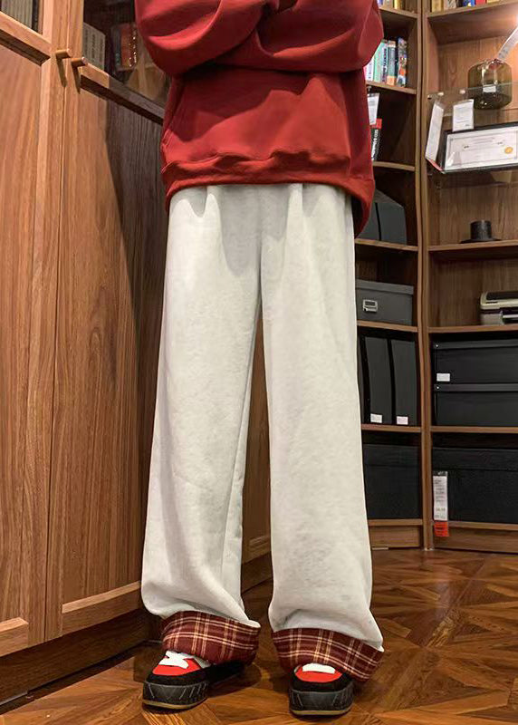 White Plaid Patchwork Warm Fleece Pants Spring