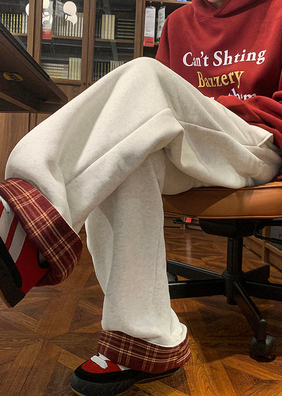 White Plaid Patchwork Warm Fleece Pants Spring