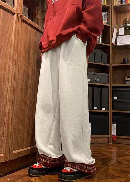 White Plaid Patchwork Warm Fleece Pants Spring