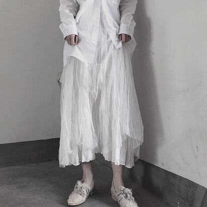 White Pleated Double Layer Design Double Side Skirt