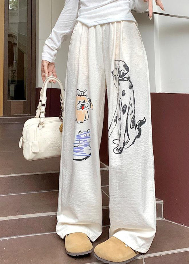 White Pockets Graffiti Print Cotton Pants Fall