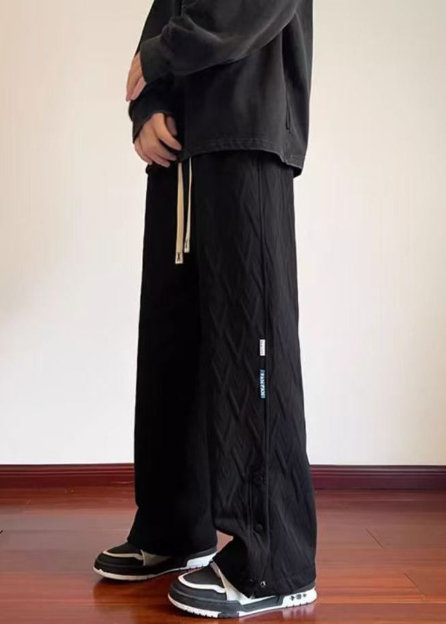 White Pockets Jacquard Side Open Cotton Pants Fall