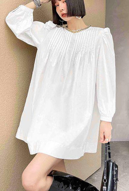 White Puff Sleeve Holiday Summer Cotton Dress