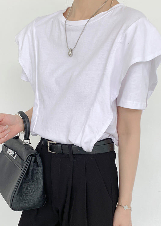 White Ruffled Patchwork Cotton Tanks Summer