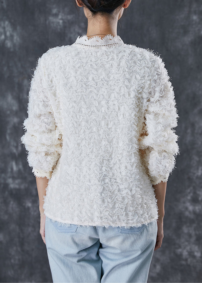 White Tasseled Patchwork Lace Knit Loose Coat Spring