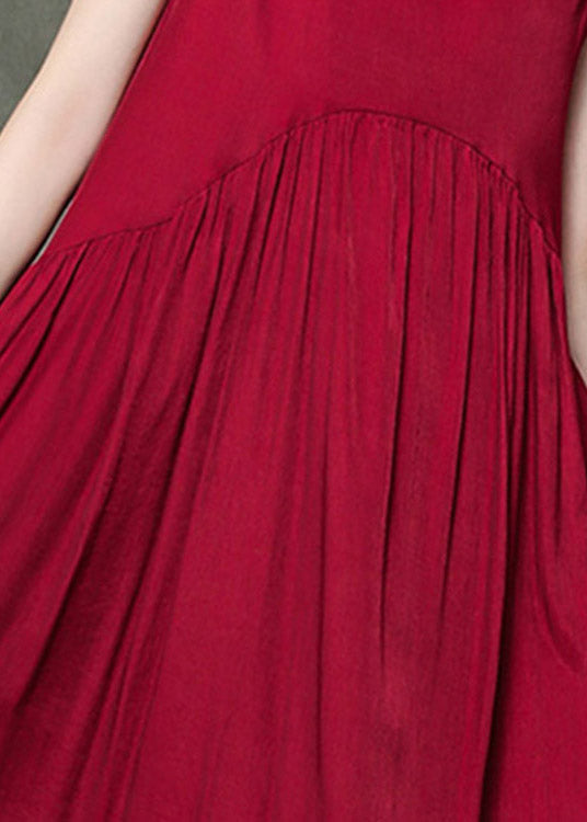 Rose O-neck Wrinkled Long Dresses Sleeveless