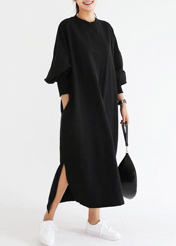Crew Neck Batwing Sleeve Striped Black Long Sweatshirt Dress