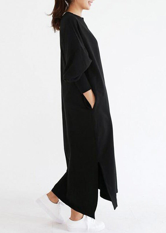 Crew Neck Batwing Sleeve Striped Black Long Sweatshirt Dress