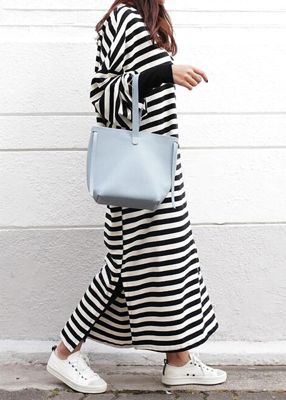 Crew Neck Batwing Sleeve Striped Black Long Sweatshirt Dress