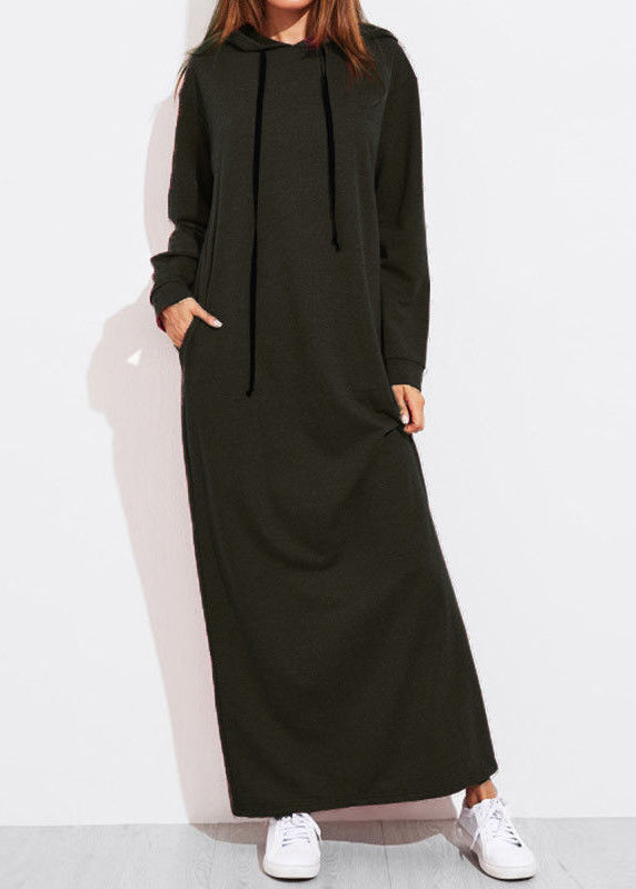 Color Full Sleeve Long Hooded Sweatshirt Dress Dark Gray