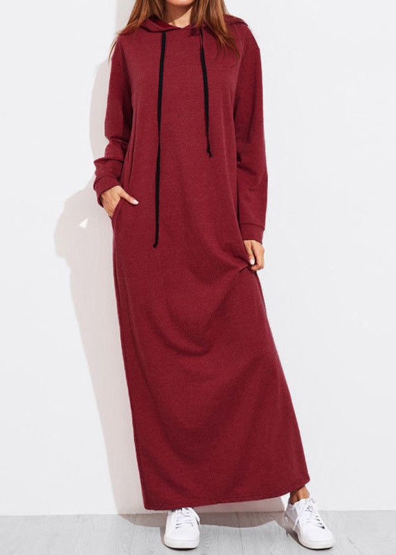 Color Full Sleeve Long Hooded Sweatshirt Dress Dark Gray