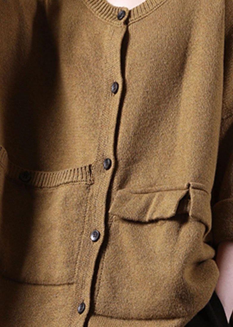 Yellow Asymmetrical Design Pockets Knit Coat