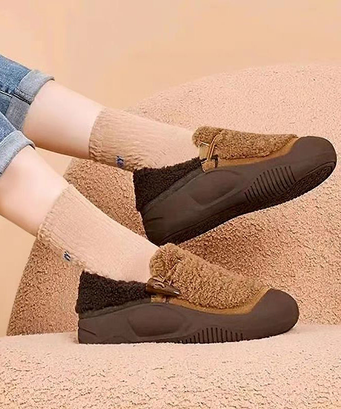 Yellow Cotton Fabric Splicing Platform Warm Flats Shoes