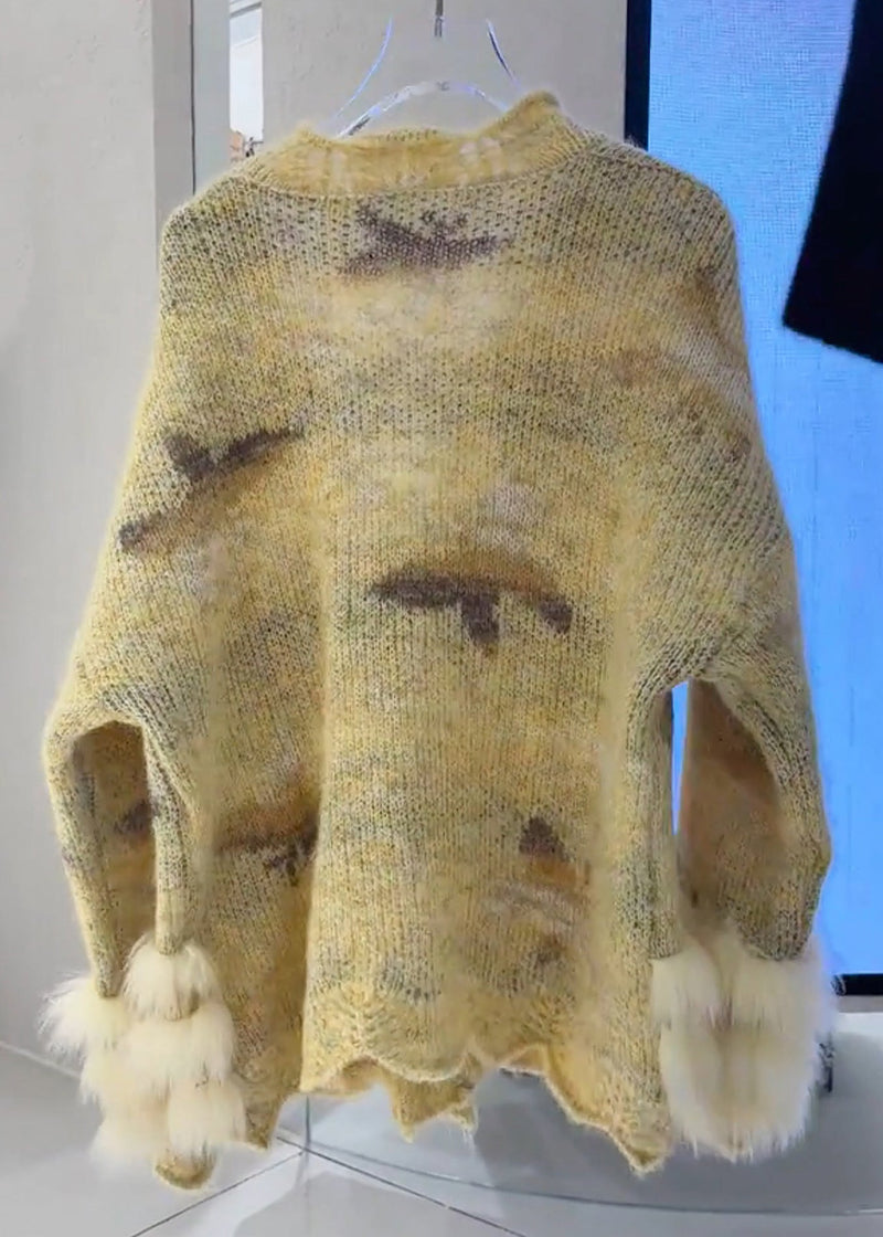 Yellow Fur Cotton Knit Cardigans Spring