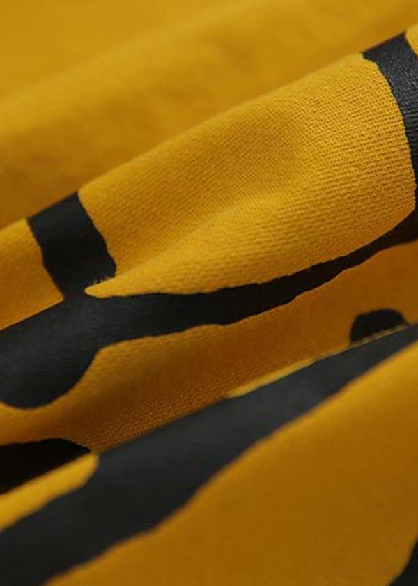 Yellow Graphic Loose Cotton T Shirts Summer