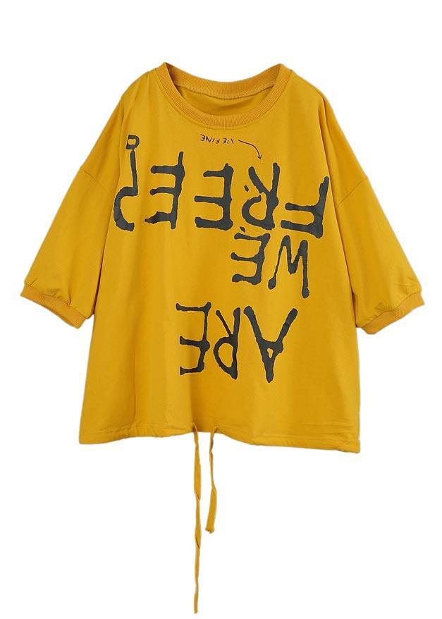 Yellow Graphic Loose Cotton T Shirts Summer