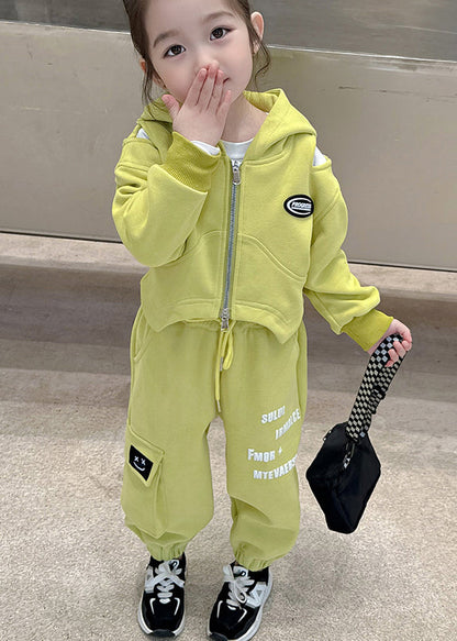Yellow Hooded Tops and Pants Cotton Baby Two Pieces Set Fall