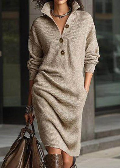 Yellow Peter Pan Collar Pockets Cotton Knit Sweater Dress Spring