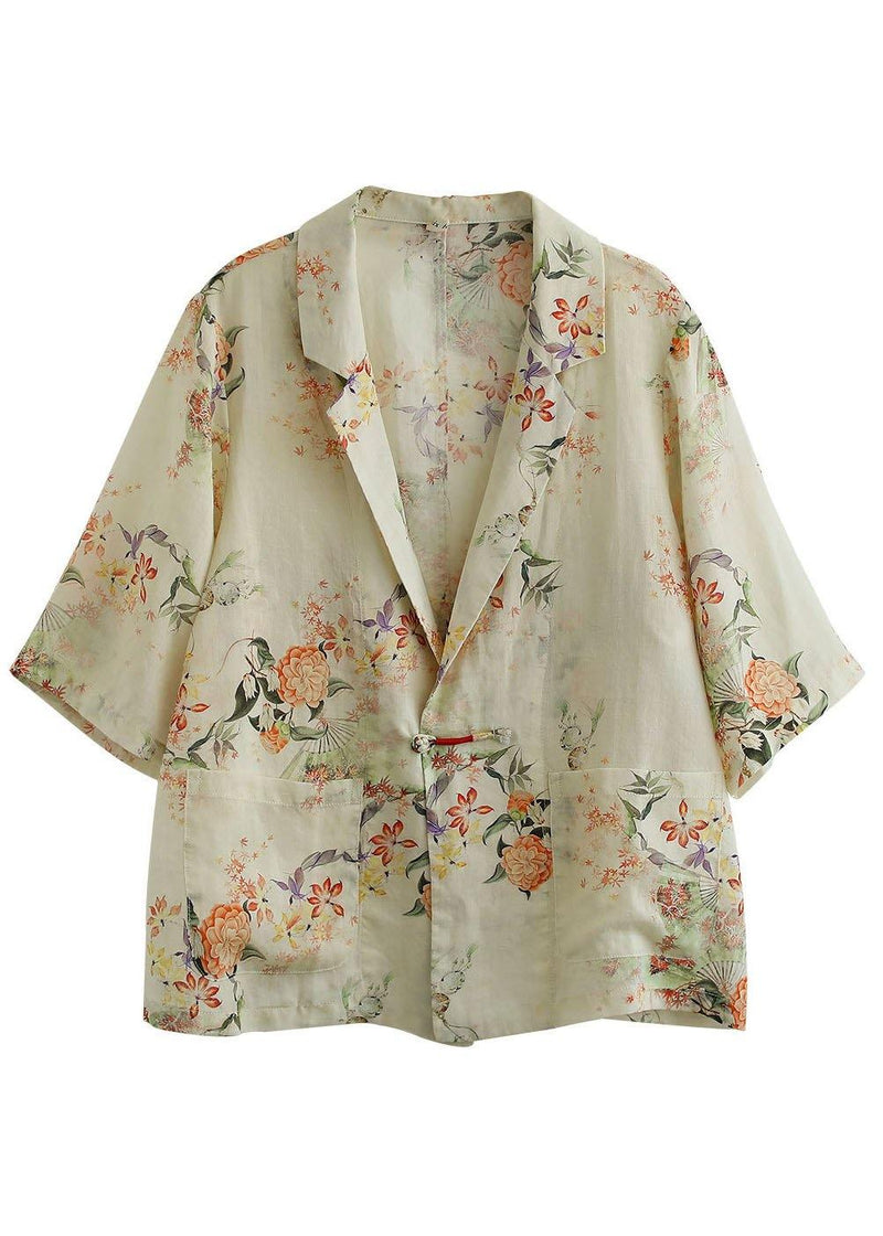 Yellow Peterpan Collar Button Print Fall Shirt Tops Half Sleeve
