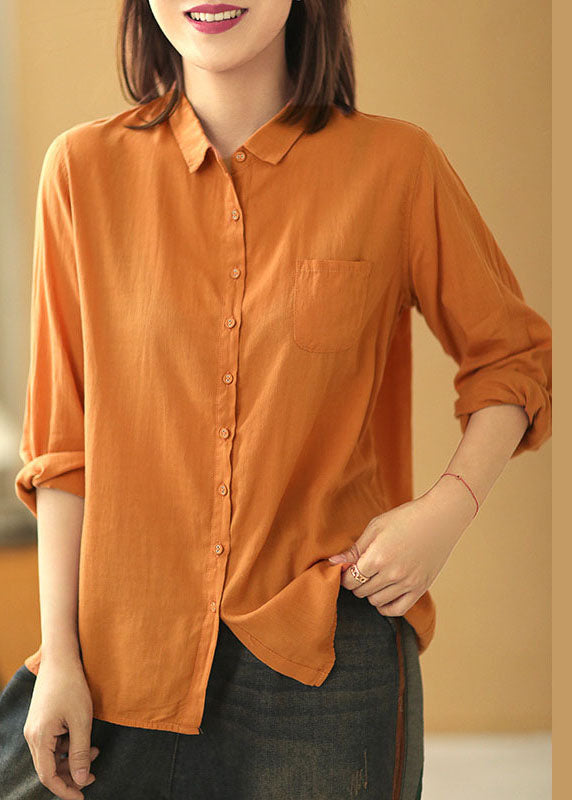 Yellow Pockets Button Fall Long Sleeve Shirt Tops