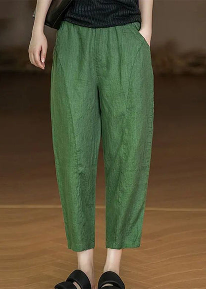 Yellow Pockets Elastic Waist Cotton Crop Pants Summer