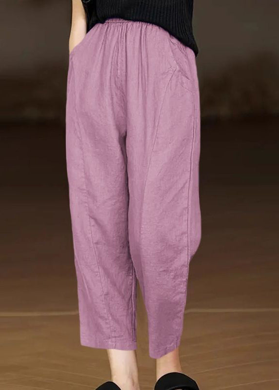 Yellow Pockets Elastic Waist Cotton Crop Pants Summer