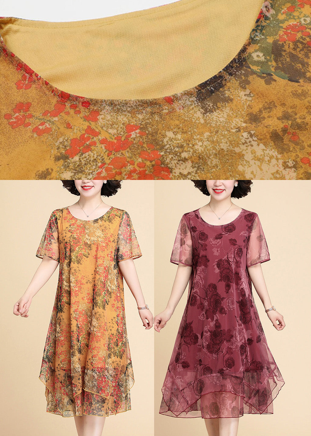 Yellow Print Chiffon Maxi Dress Summer