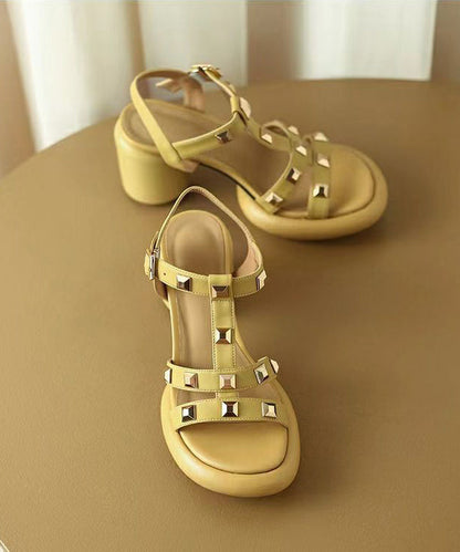 Yellow Rivet Sandals Buckle Strap Chunky Sandals