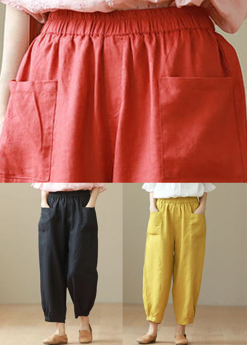 Yellow Elastic Waist Cotton Harem Pants Summer