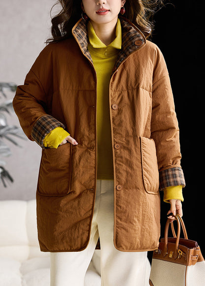 Yellow Stand Collar Wear on Both Sides Fine Cotton Filled Coat Winter