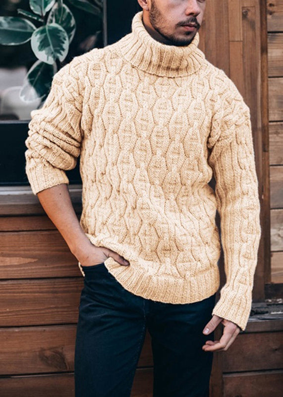 Yellow Thick Cable Knit Sweater Tops Turtleneck Winter
