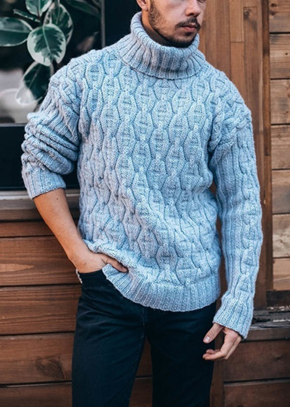 Yellow Thick Cable Knit Sweater Tops Turtleneck Winter