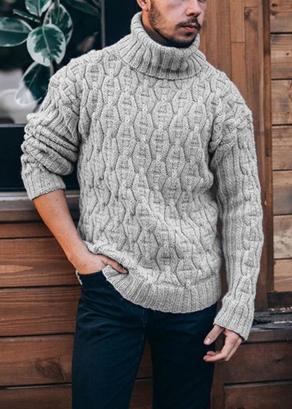 Yellow Thick Cable Knit Sweater Tops Turtleneck Winter